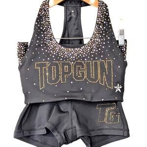 Top Gun Cheer SET AM Rhinestone Rebel Athletic Sports Bra Shorts